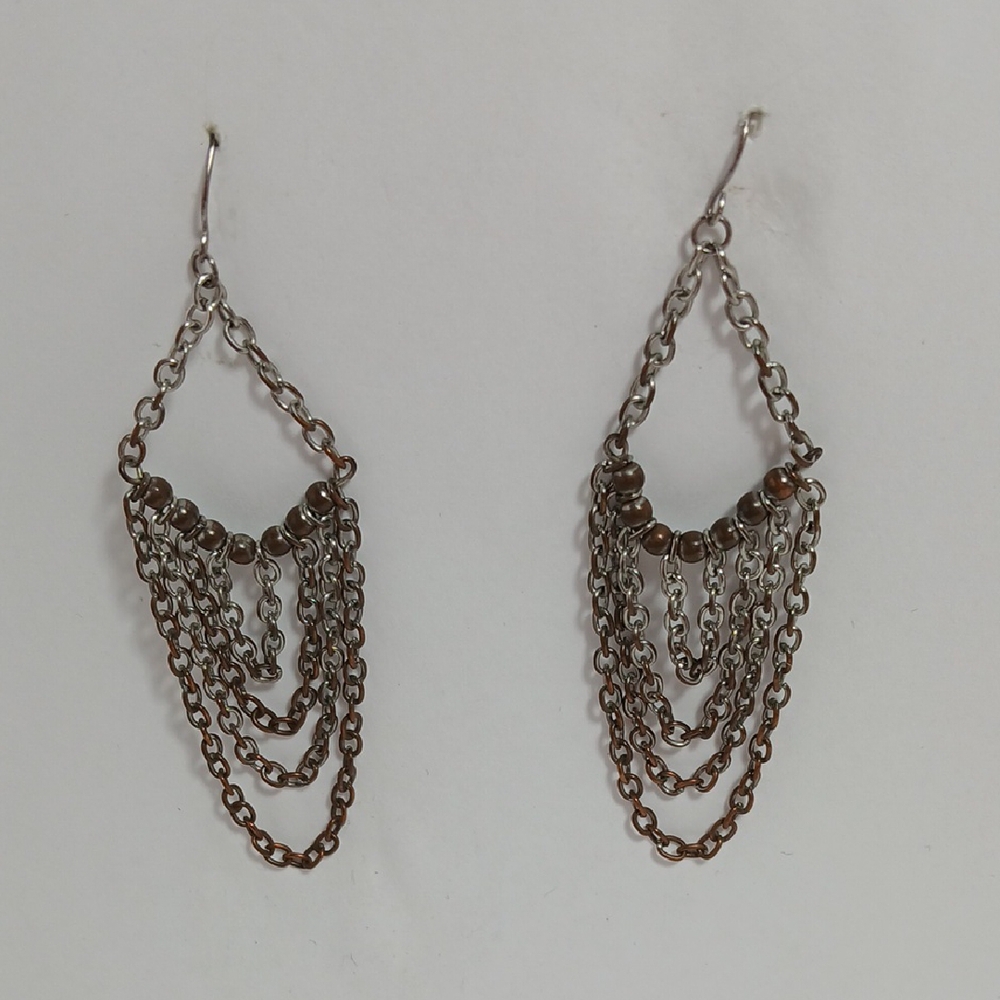 Elegant Silver and Brown Chain Earrings